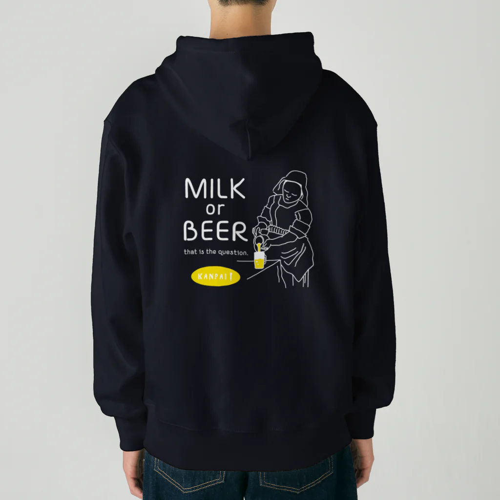ビールとアート TM-3 Designの名画 × BEER（牛乳を注ぐ女・牛乳かビールか、それが問題だ。）白線画 Heavyweight Zip Hoodie