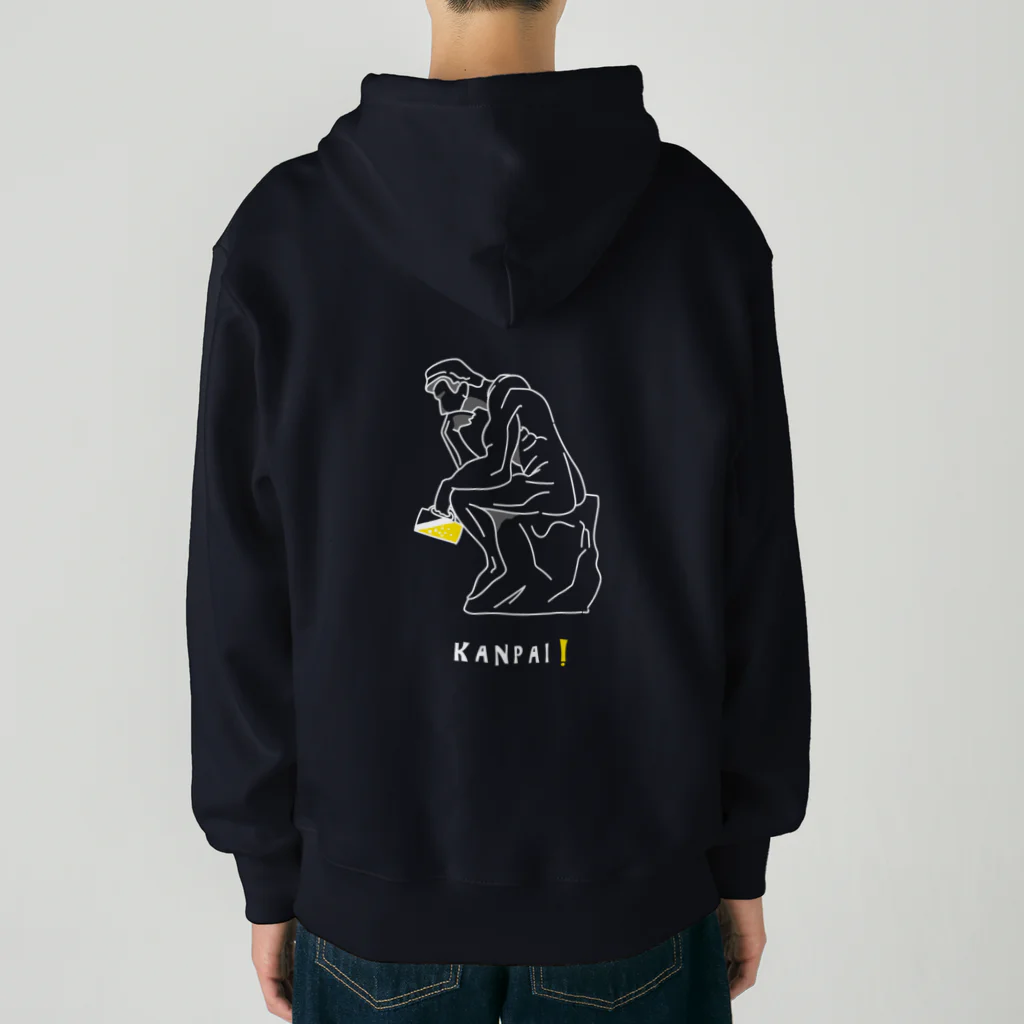 ビールとアート TM-3 Designの彫刻 × BEER（考える人）白線画 Heavyweight Zip Hoodie