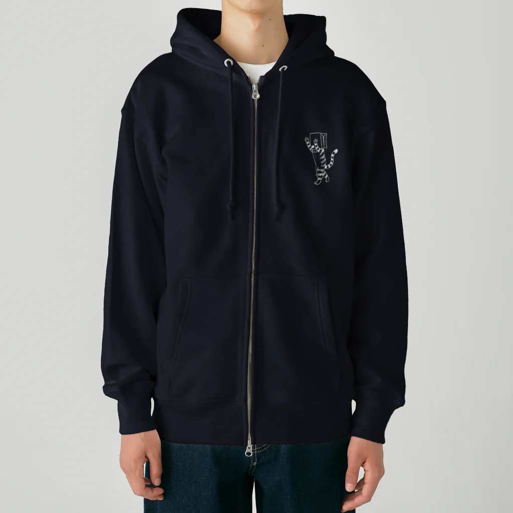 neconos Goodsのふくろねこ白プリント（ねこかもいぬかも） Heavyweight Zip Hoodie