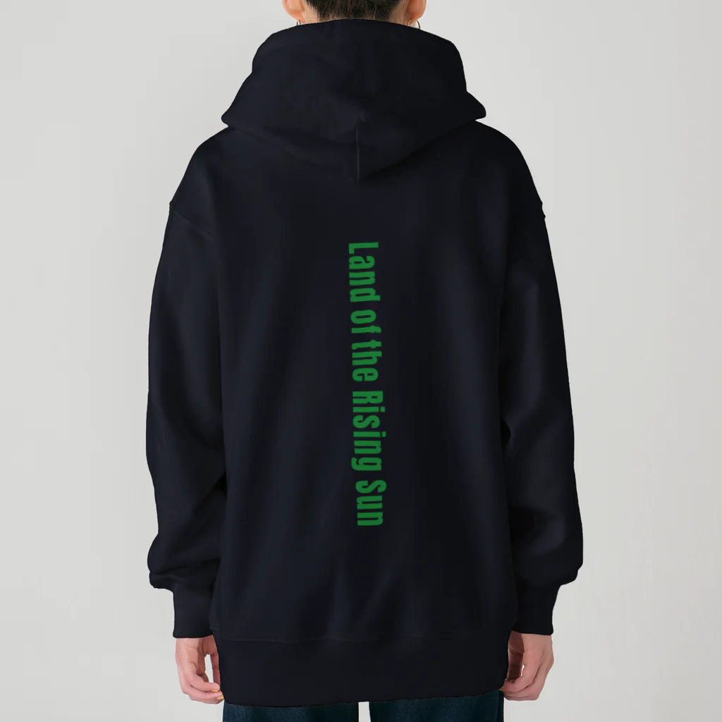 HI-IZURUのHINOMARU国の地図　背面にLand of the Rising Sun（緑文字）　ヘビーウェイトジップパーカー Heavyweight Zip Hoodie