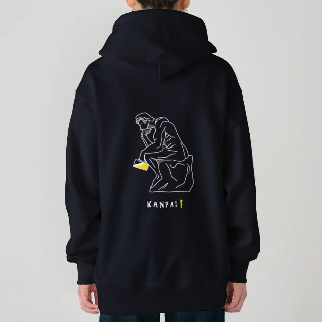 ビールとアート TM-3 Designの彫刻 × BEER（考える人）白線画 Heavyweight Zip Hoodie