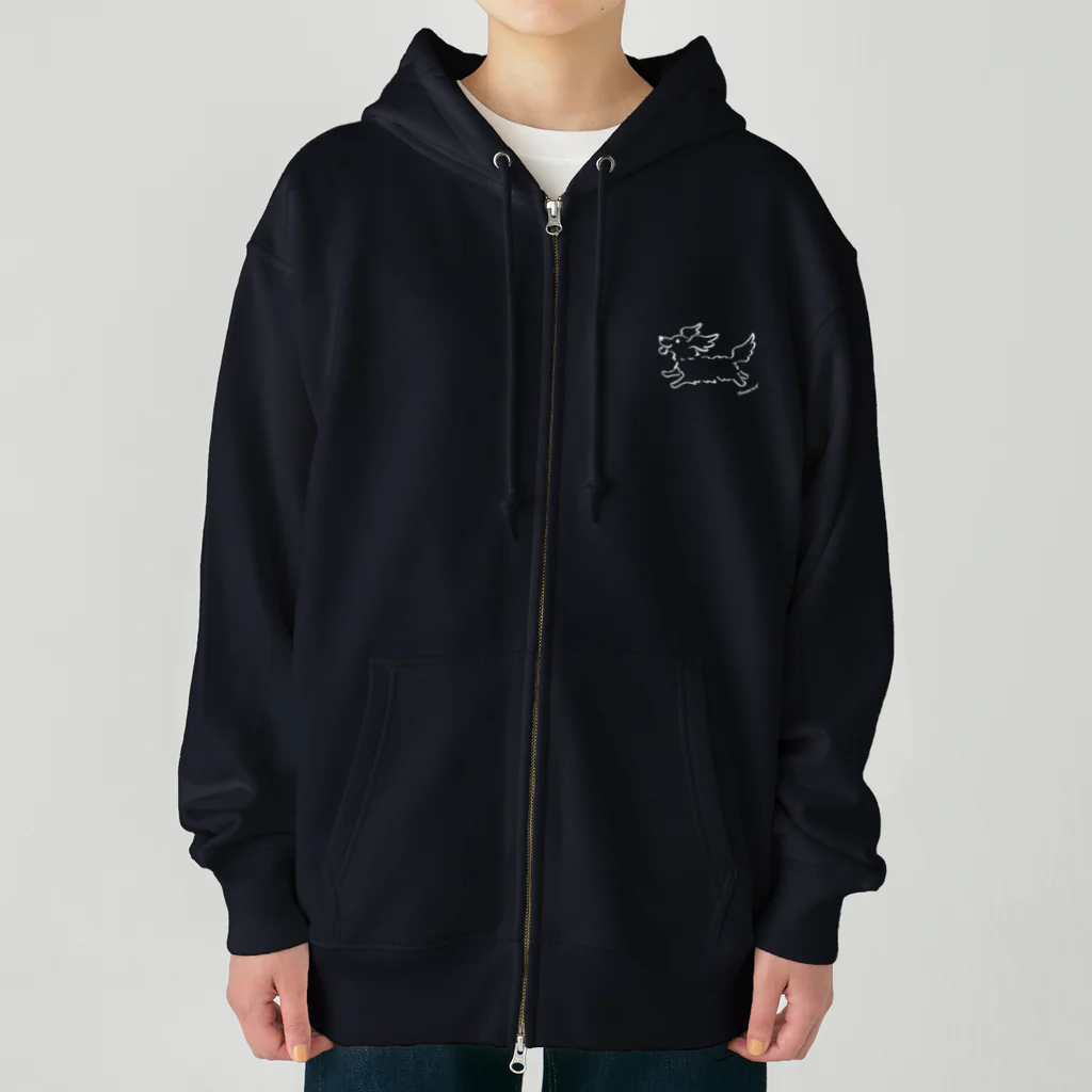 Chiyo.Wan(🐕🕊️のお店)のHanemimi犬　(白黒) Heavyweight Zip Hoodie