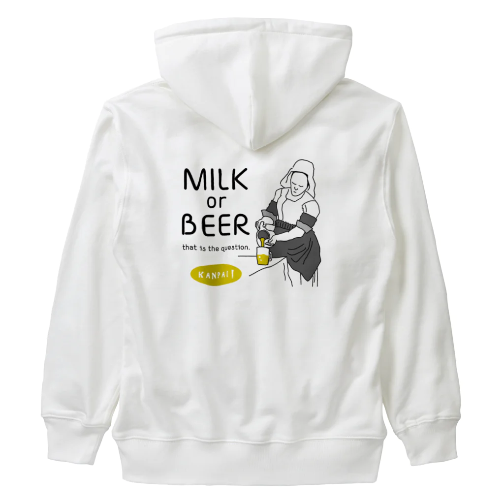 ビールとアート TM-3 Designの名画 × BEER（牛乳を注ぐ女・牛乳かビールか、それが問題だ。）黒線画 Heavyweight Zip Hoodie