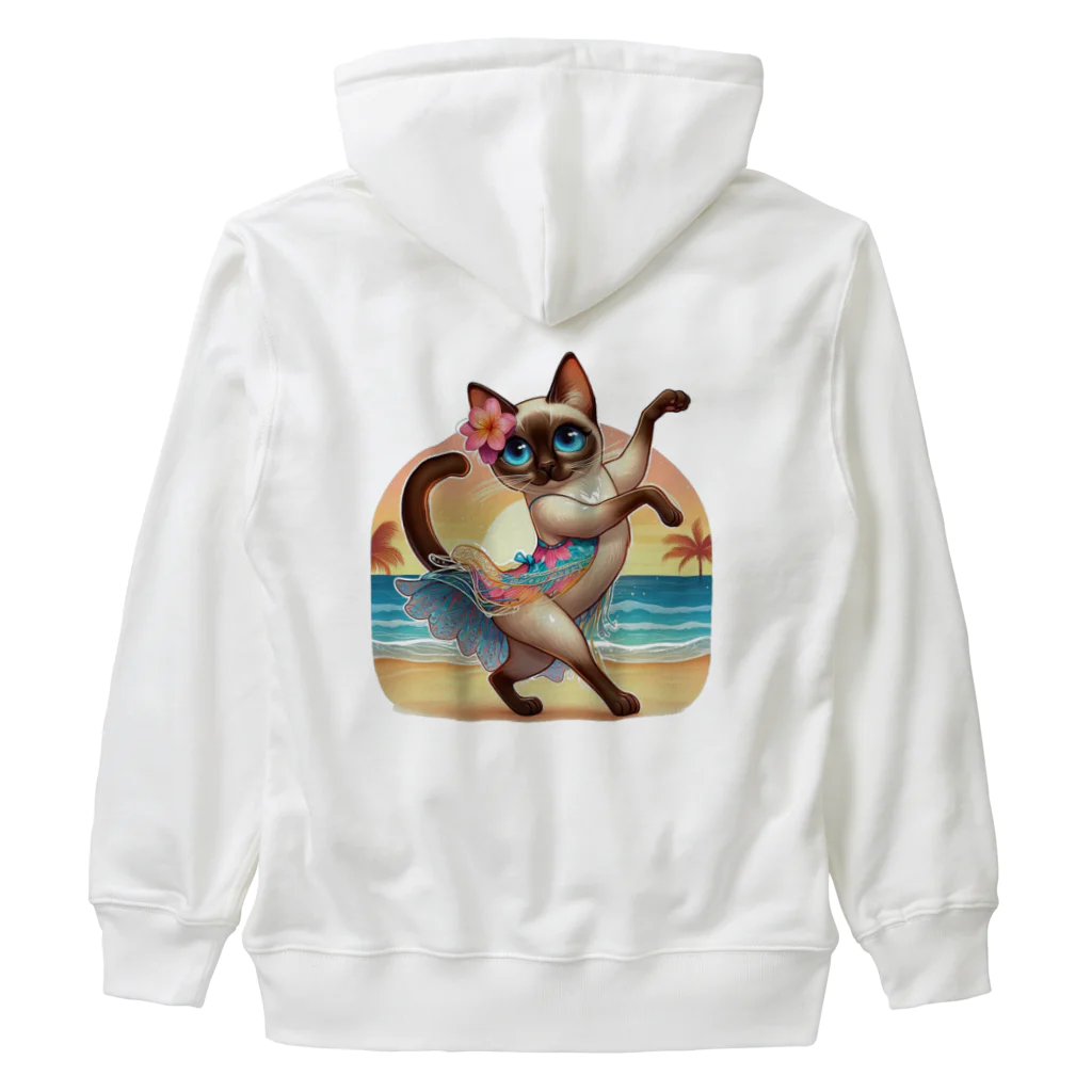 猫と紡ぐ物語のリズム感抜群！長身な白シャムネコがビーチでランバダダンス！  Heavyweight Zip Hoodie