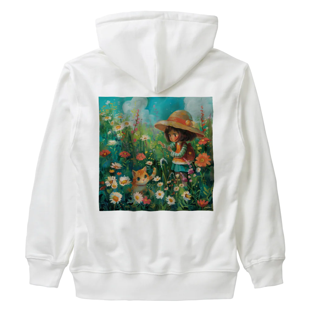 AQUAMETAVERSEのお花畑に囲まれる猫ちゃんと私 アメジスト 2846 Heavyweight Zip Hoodie