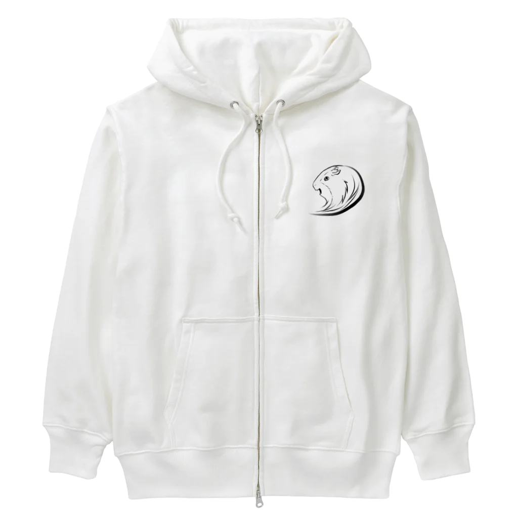 【モルモット】Mugi & Ruki【四国犬】のモルモットのムギちゃん(黒線ver) Heavyweight Zip Hoodie