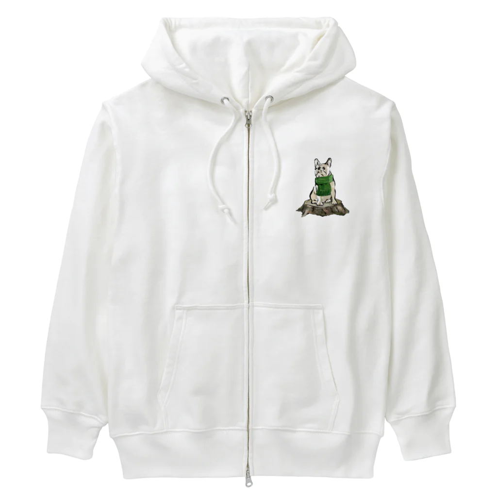 犬グッズの店しえるぶるーのマフラーを着けたフレンチブルドッグ　クリーム Heavyweight Zip Hoodie