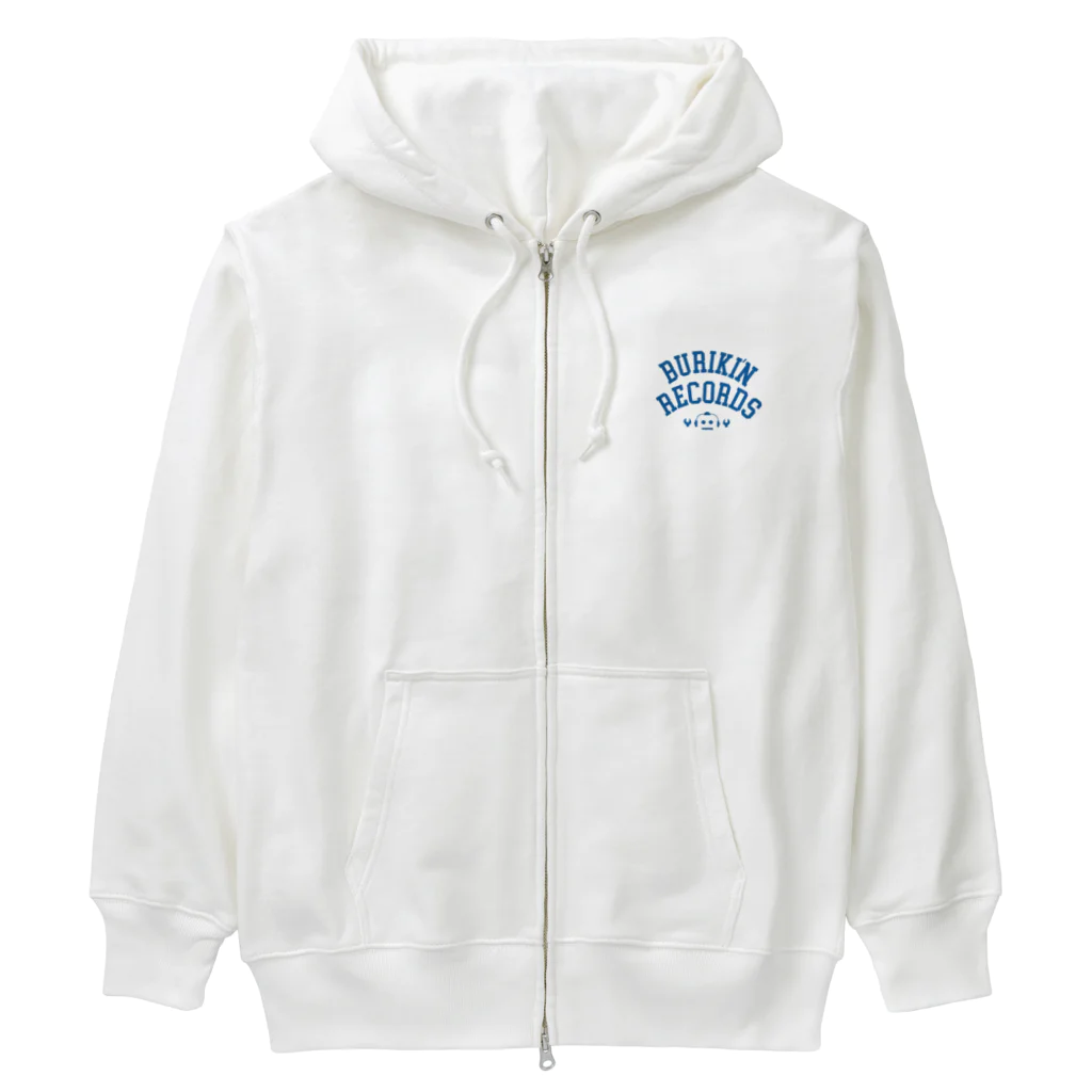 BURIKI'N RECORDSのブリキン定番ロゴ(スモーキーブルー小） Heavyweight Zip Hoodie