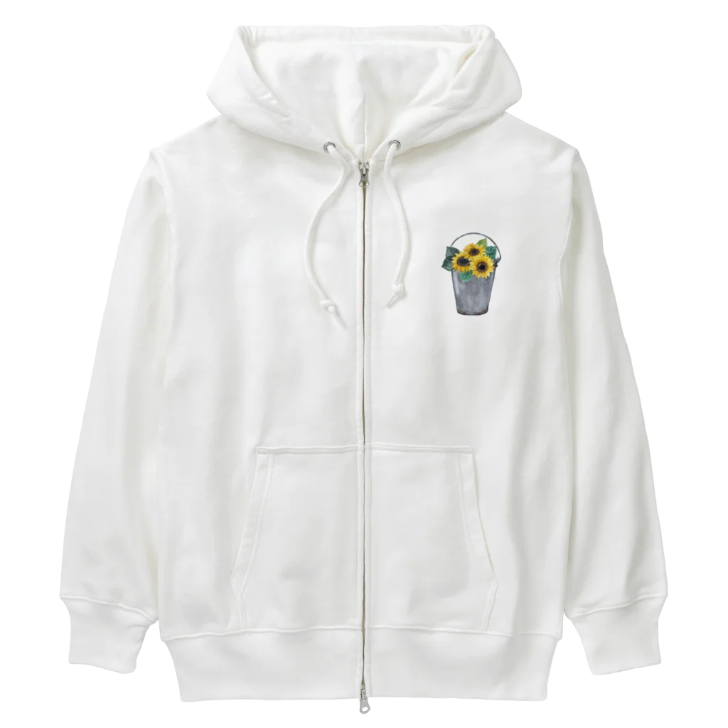 Fred HorstmanのWatering bucket and sunflowers  じょうろ と ひまわり Heavyweight Zip Hoodie