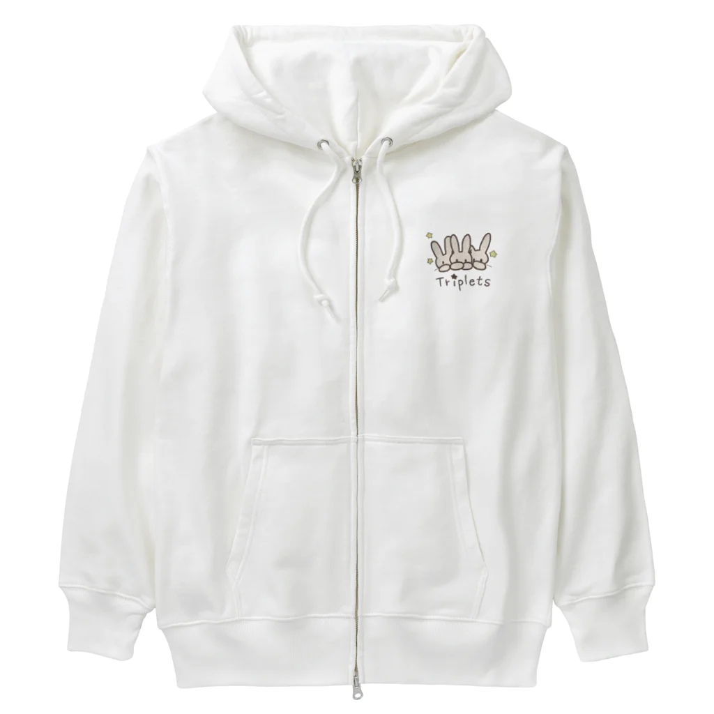 多胎児応援し隊の3つ子うさぎ Heavyweight Zip Hoodie