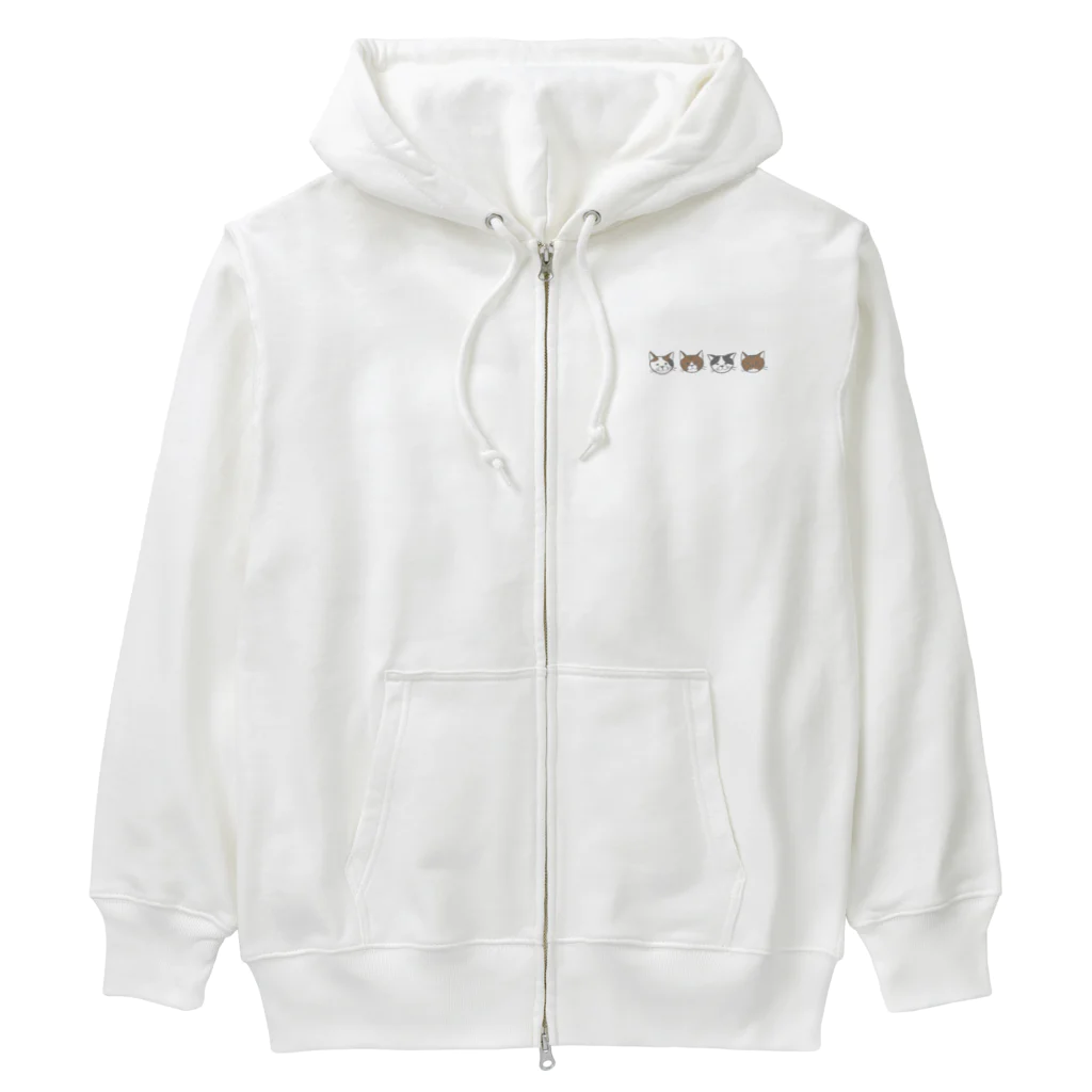 あせろらの4匹のゆるねこちゃん横並び Heavyweight Zip Hoodie