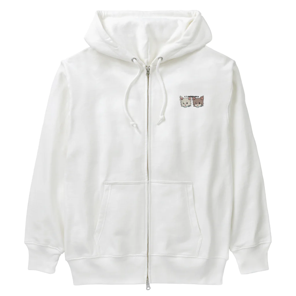 チャリティーグッズ-犬専門デザインのチワワ-ホワイト・クリーム&チョコタン「I♡CHIHUAHUA」 Heavyweight Zip Hoodie