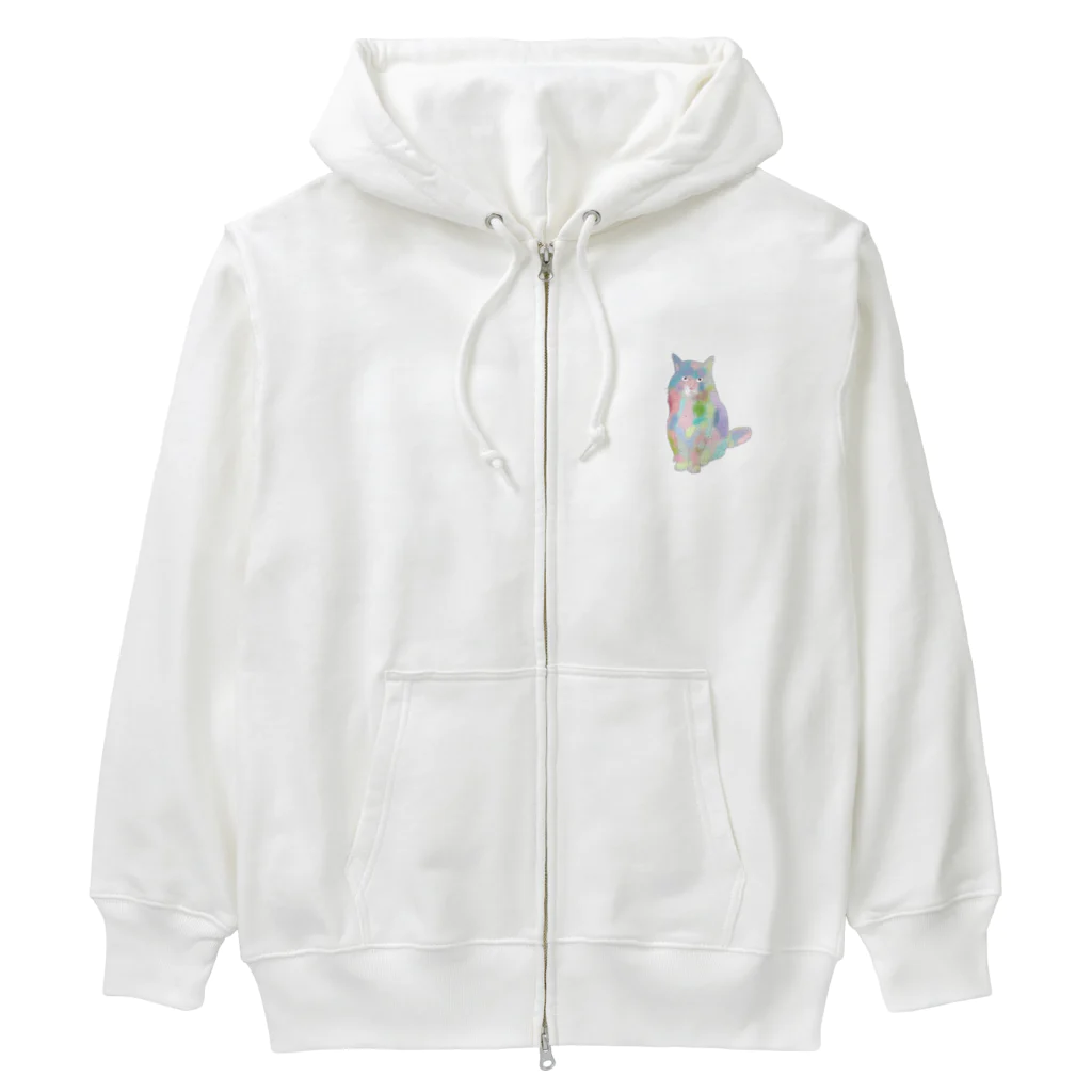 小鳥と映画館のユニコーンカラーの猫 Heavyweight Zip Hoodie