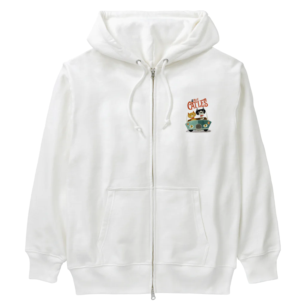 CATLESのCATLES CAR DRIVE ハチワレ猫とキジトラ猫のドライブ Heavyweight Zip Hoodie