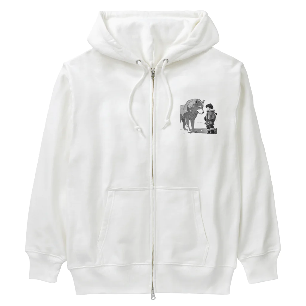 桜音ことこ企画の雪原の少年とオオカミ Heavyweight Zip Hoodie