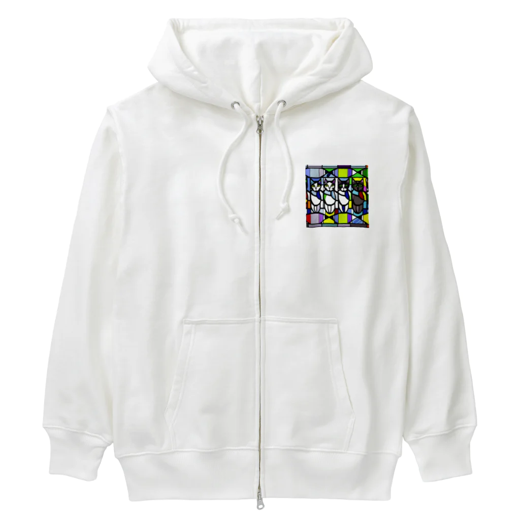 縞模様の4匹の猫A　ステンドグラス風 Heavyweight Zip Hoodie