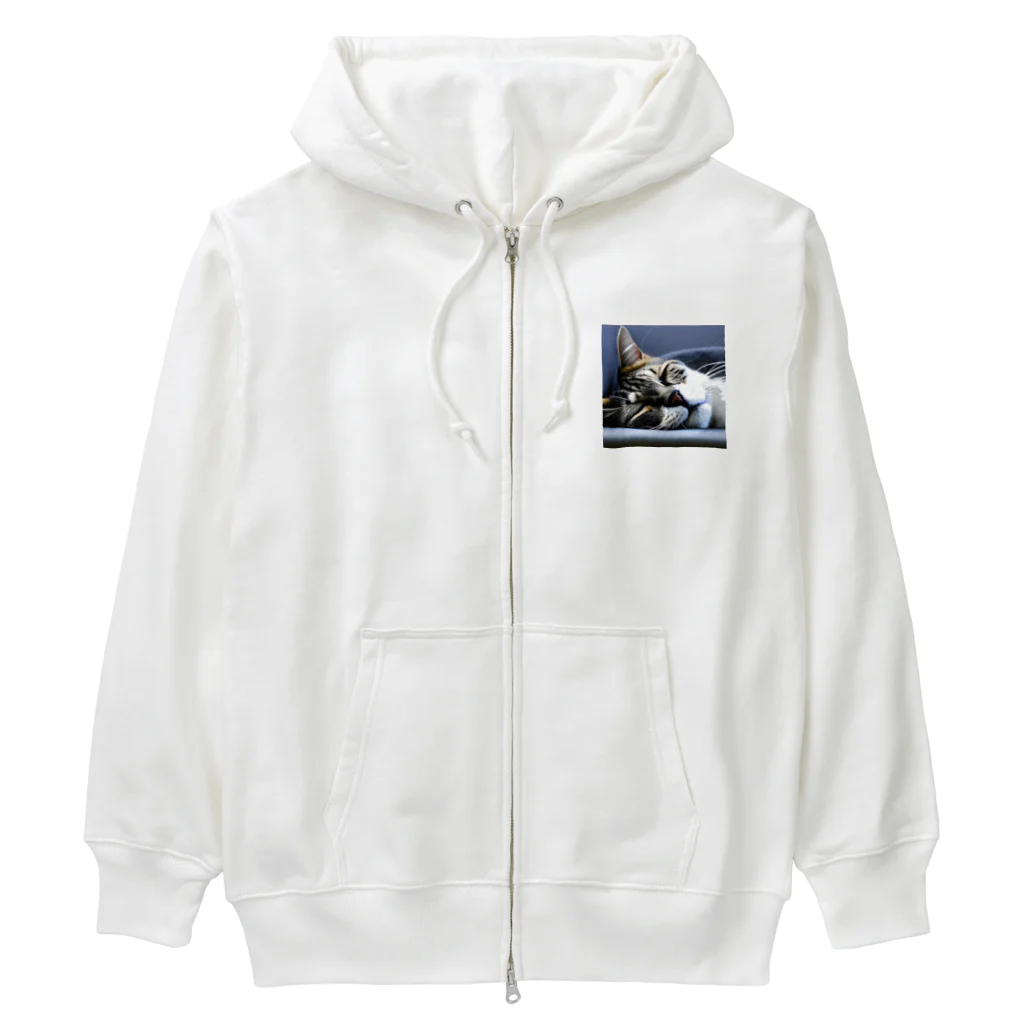 HYUGOの寝顔ドアップのキュートな猫 Heavyweight Zip Hoodie