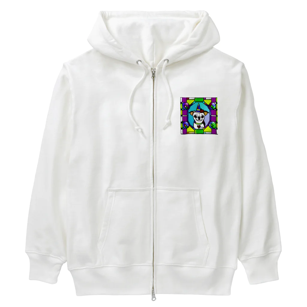 チワワ愛好家ショップのステンドグラスアートの中で息づくチワワの可愛さ Heavyweight Zip Hoodie