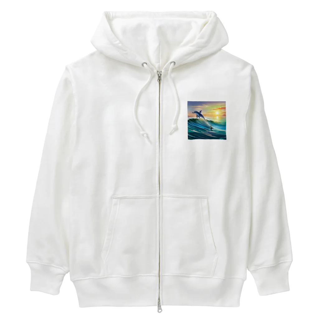 itacyoko(AIイラスト屋)の夕暮れで飛ぶイルカ Heavyweight Zip Hoodie