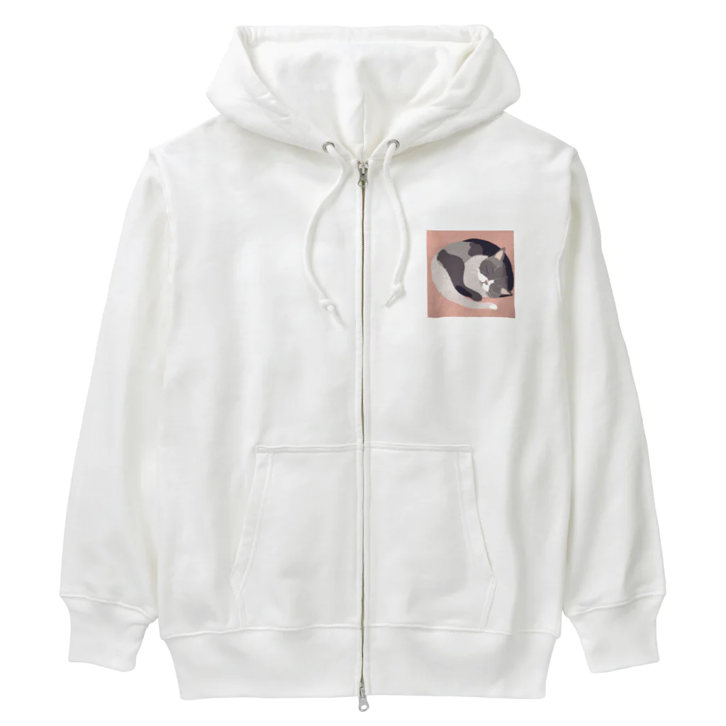 銀の時の寝ている猫のイラスト Heavyweight Zip Hoodie