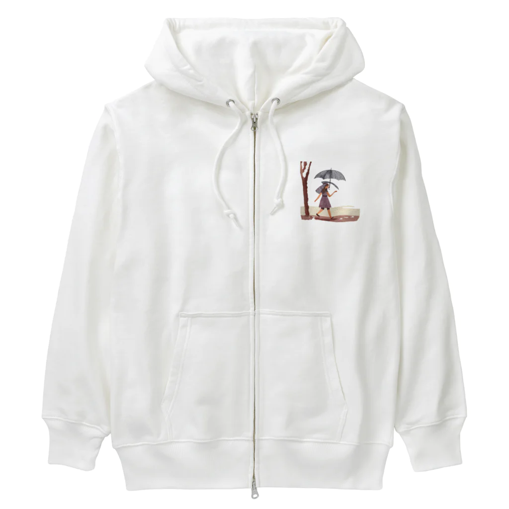 ワクワクショップ の雨降り散歩 イラスト Heavyweight Zip Hoodie