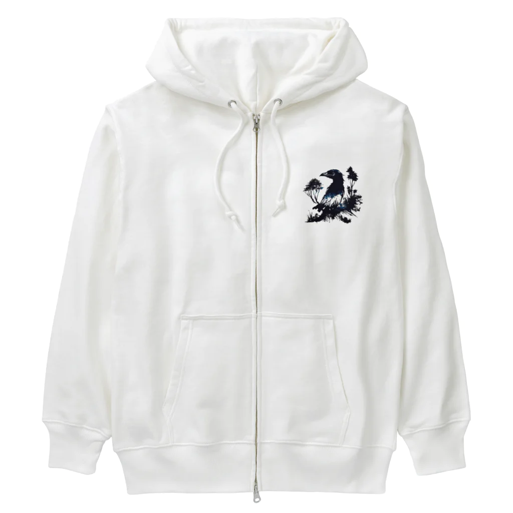 USK666の墨絵シリーズ「鴉」 Heavyweight Zip Hoodie