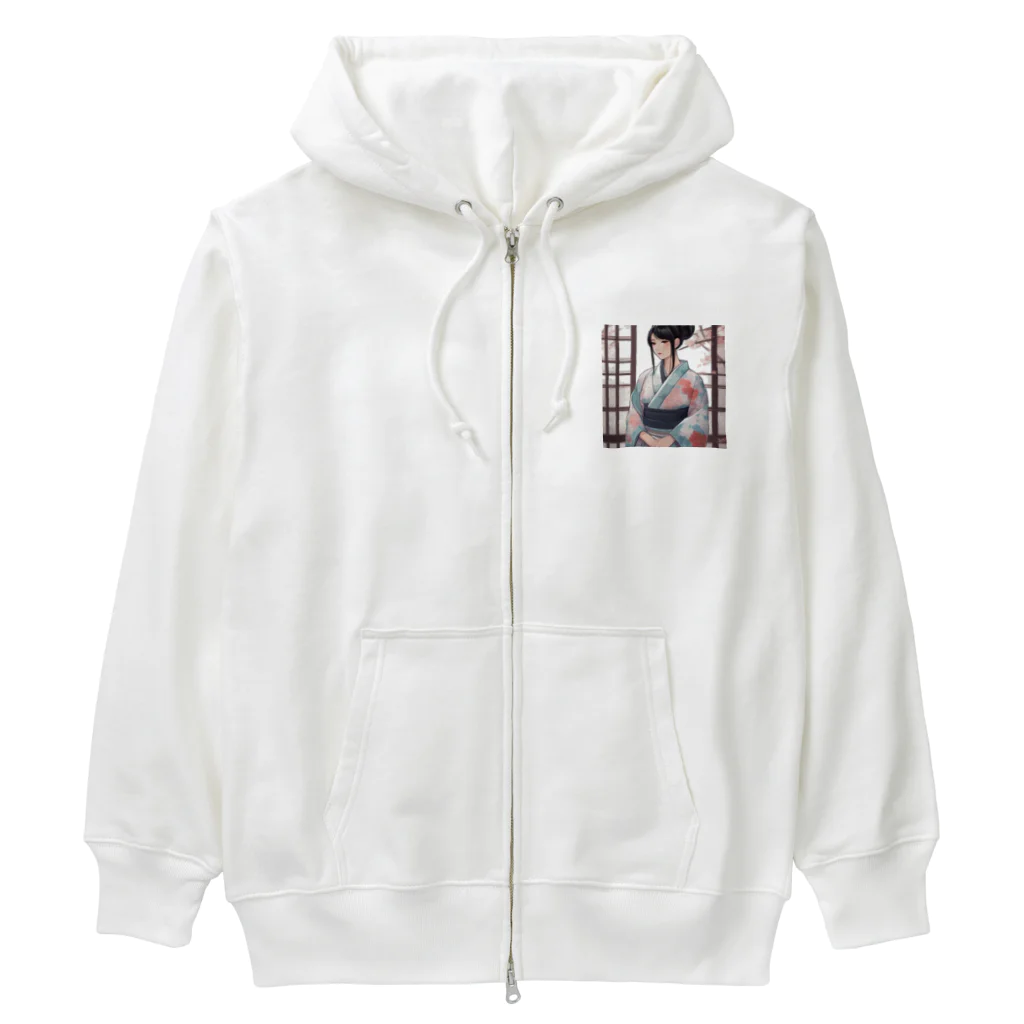 ワンダーワールド・ワンストップの浴衣を着た黑髪ロングヘアの綺麗な女性② Heavyweight Zip Hoodie