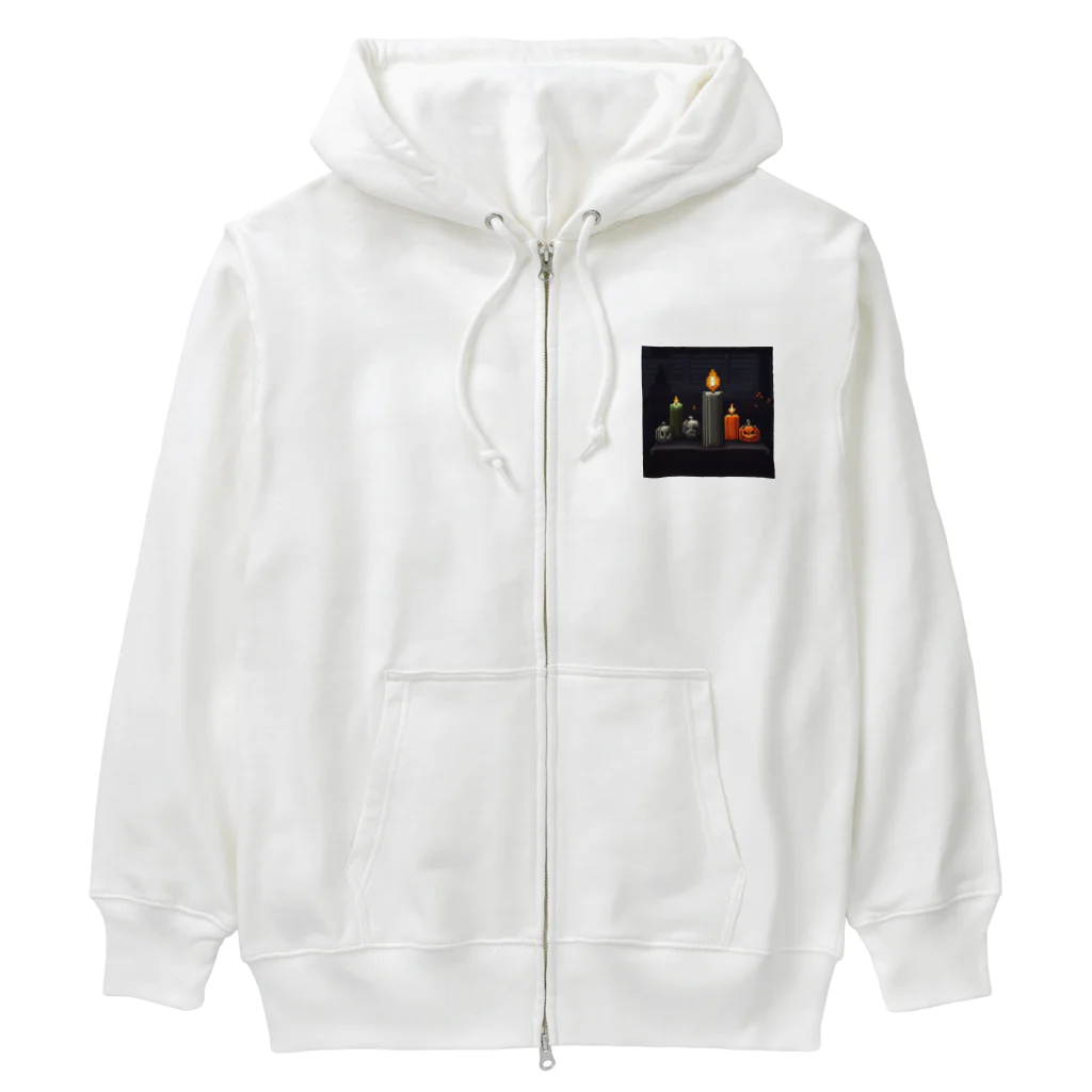 umakoiの火が灯る蝋燭とハロウィンカボチャのドット絵 Heavyweight Zip Hoodie