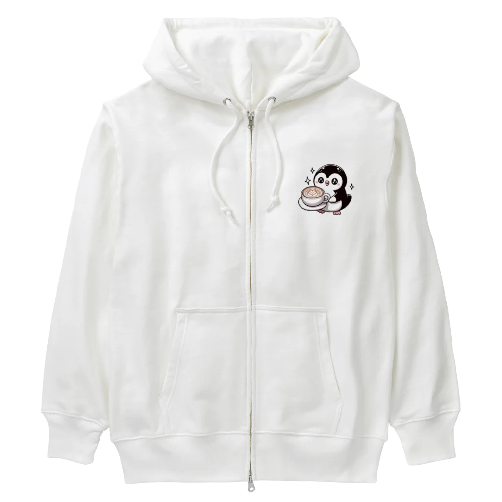 ちょいダサアイテムショップのペンギンバリスタのラテアート Heavyweight Zip Hoodie