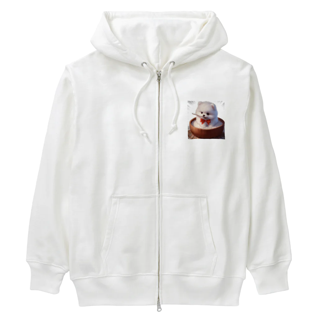 Pom-Dog'sのご飯に埋もれる白ポメ Heavyweight Zip Hoodie