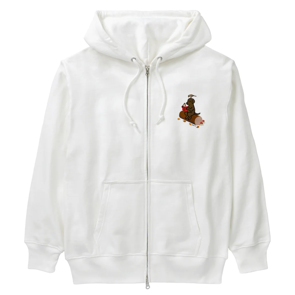 ハッピー・ラブラドールズの森で読書をするチョコレートラブラドール Heavyweight Zip Hoodie