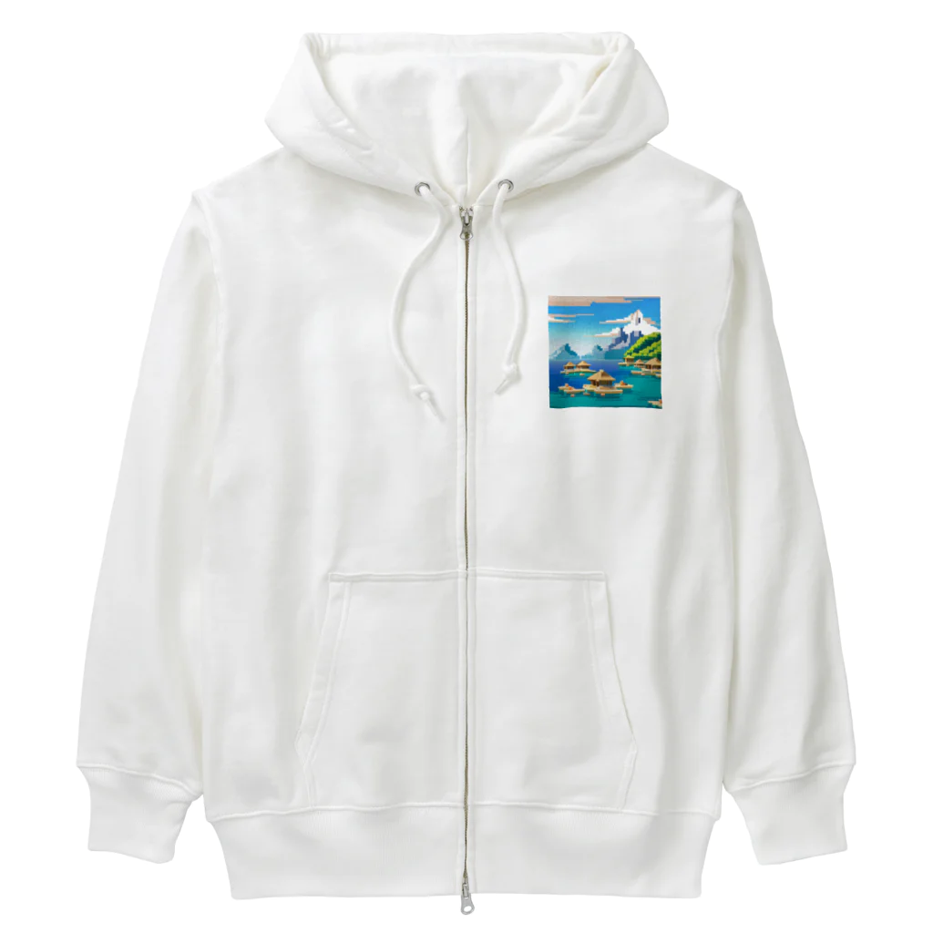 keita-sawadaのドット　ボラボラ島のオーバーウォーターバンガロー Heavyweight Zip Hoodie