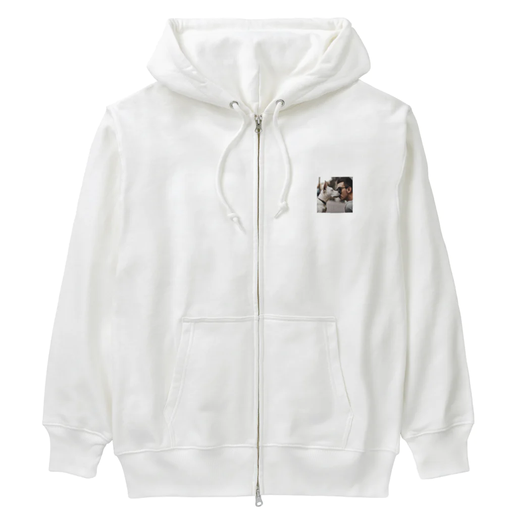 ma114のキスする犬グッズ Heavyweight Zip Hoodie