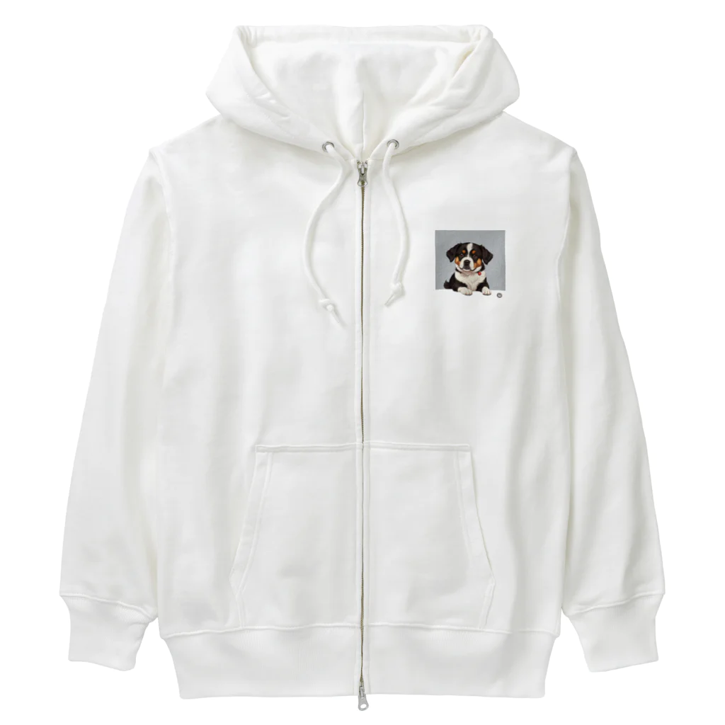 かわいい女の子とシュールな絵の飛び出すワンちゃん Heavyweight Zip Hoodie