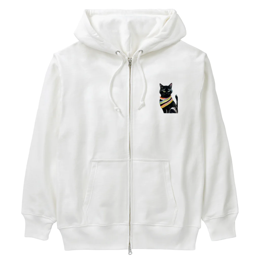 幸運のしっぽの黒猫と虹の首輪 Heavyweight Zip Hoodie