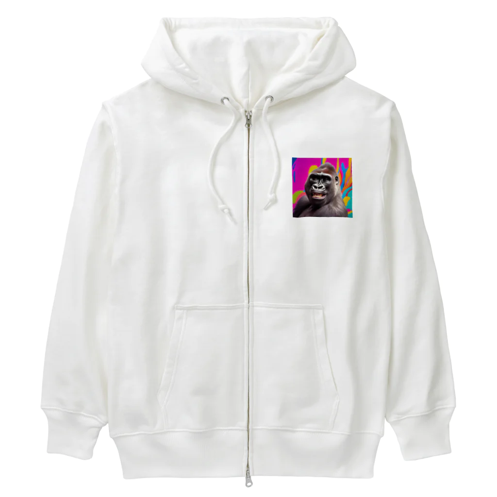 ユニーク・キュートの笑顔のゴリラさん Heavyweight Zip Hoodie