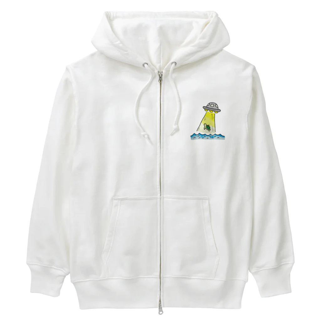 ELNAサポートショップのUFOに連れ去られるウミガメ（カラー） Heavyweight Zip Hoodie