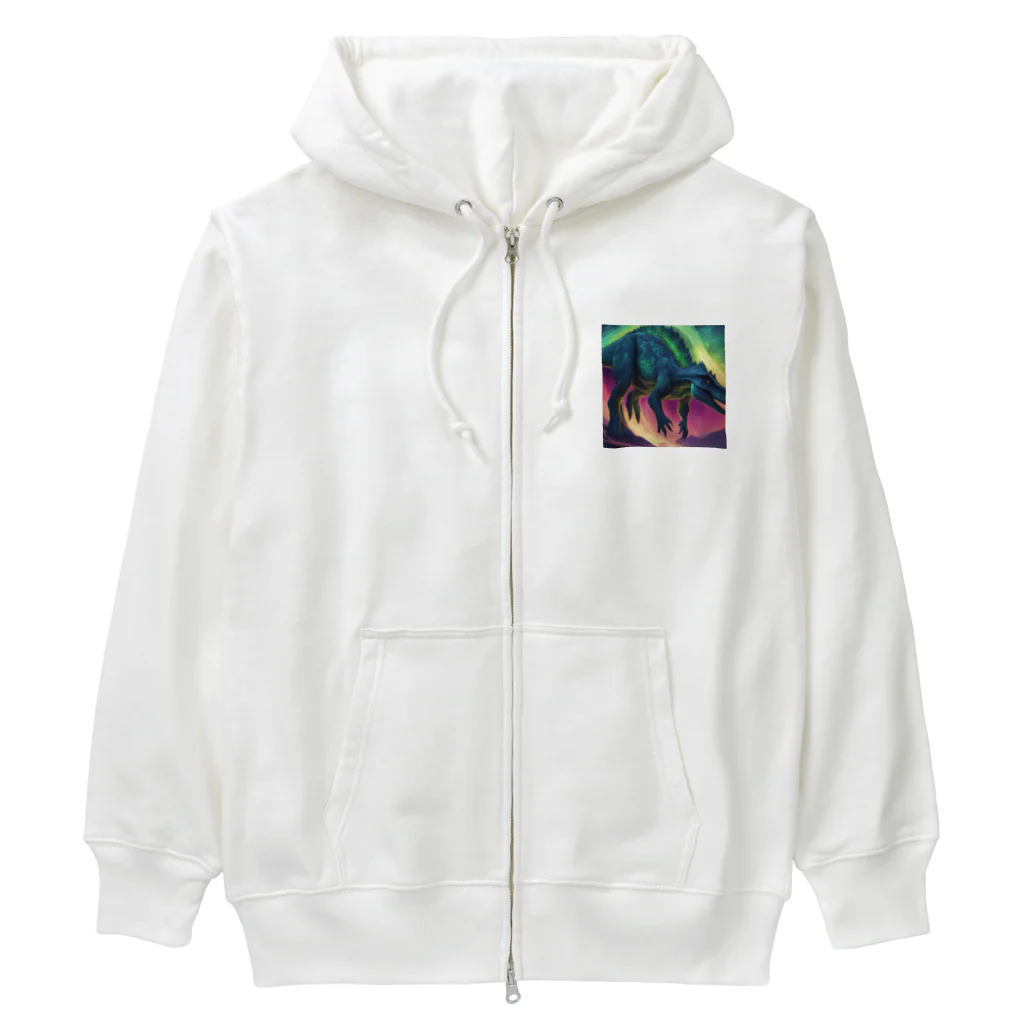 Superherooのオーロラのような発光をする恐竜 Heavyweight Zip Hoodie