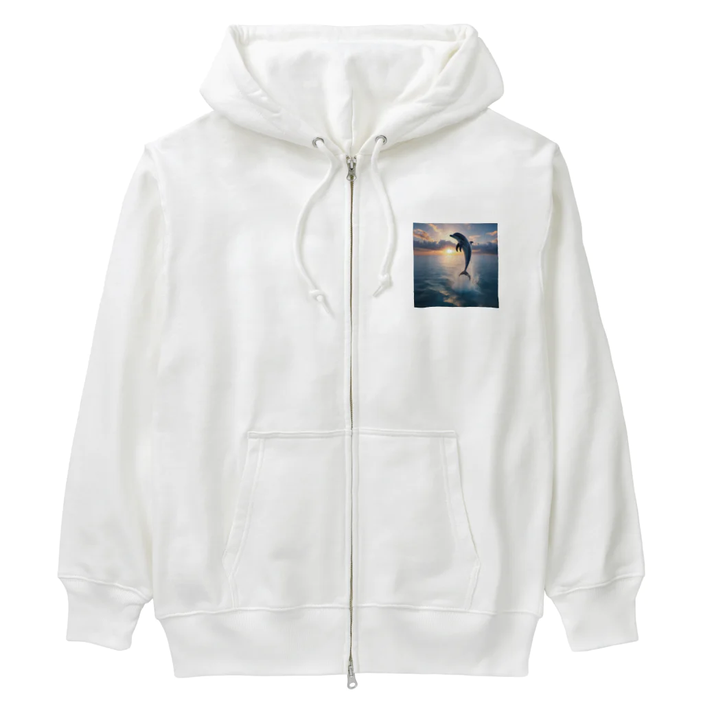 ai美女ショップの夕日とイルカ🐬🌅 Heavyweight Zip Hoodie