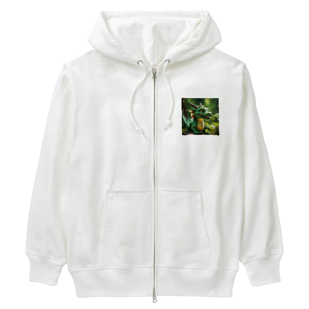 Sunbathingの新緑の森で木漏れ日を浴びて喜んでいる竜 Heavyweight Zip Hoodie