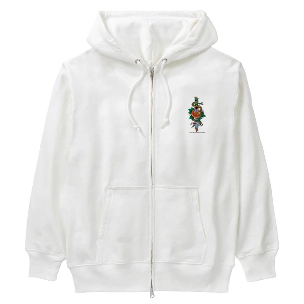 ファンシーTシャツ屋の蛇と薔薇のダガータトゥーデザイン Heavyweight Zip Hoodie