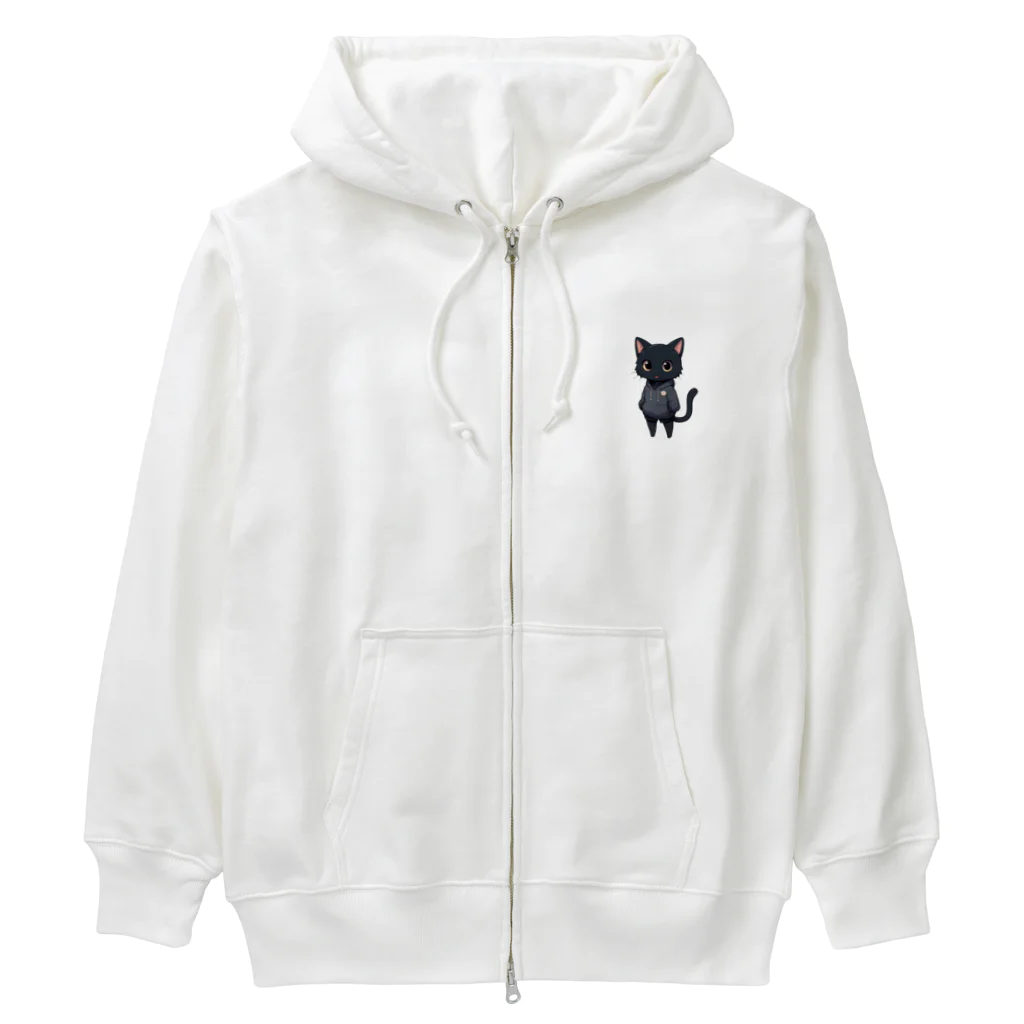 TASKENの三頭身のかわいい黒猫キャラクター Heavyweight Zip Hoodie