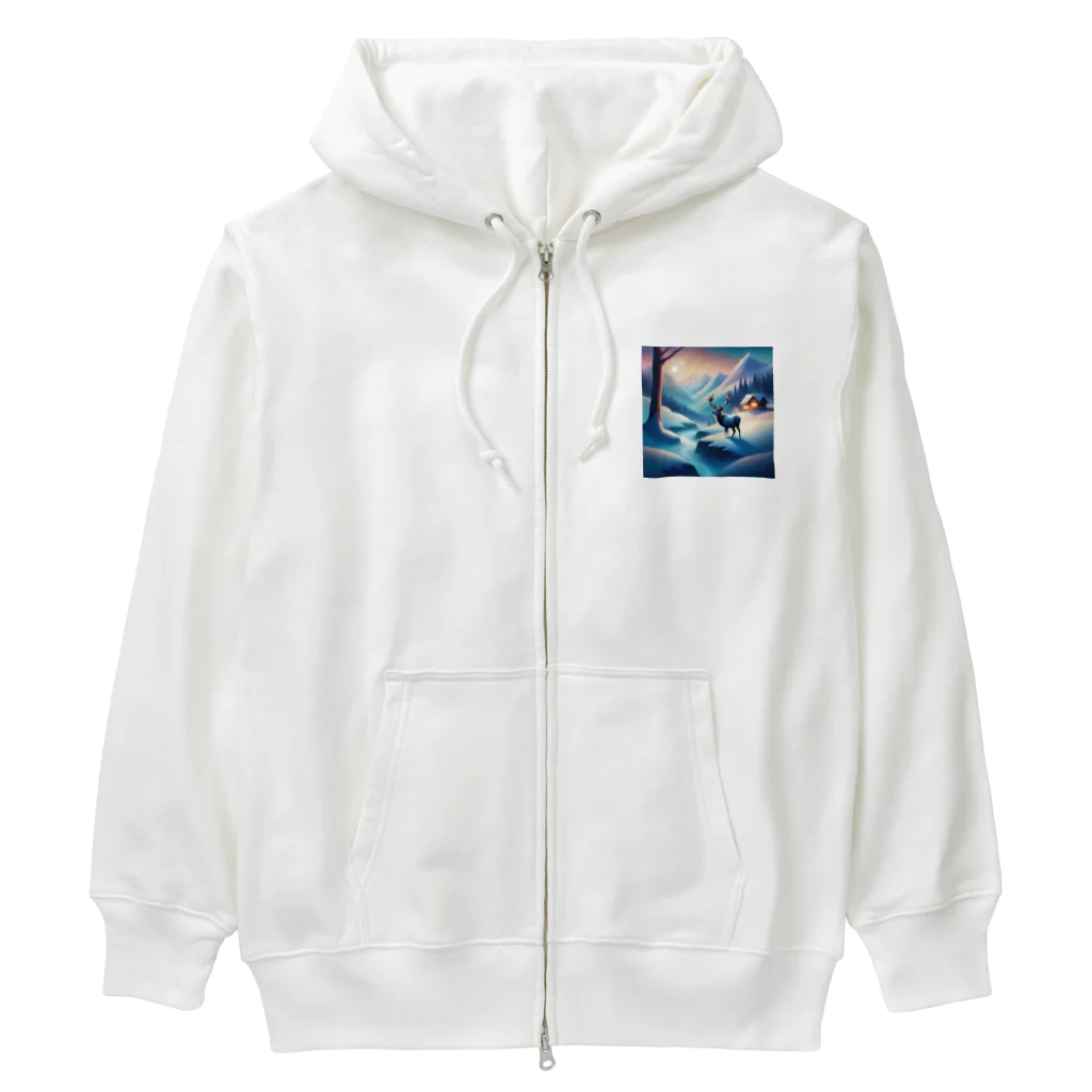 Passionista Lifestyle Emporium : 情熱的なライフスタイルエンポリウムの極光の冬景色とトナカイ Heavyweight Zip Hoodie