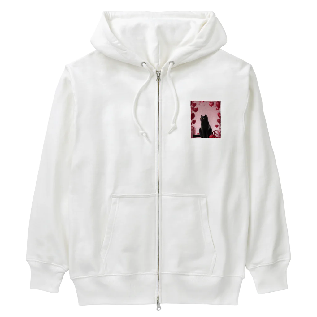 クロネコ屋のクロネコとハート Heavyweight Zip Hoodie