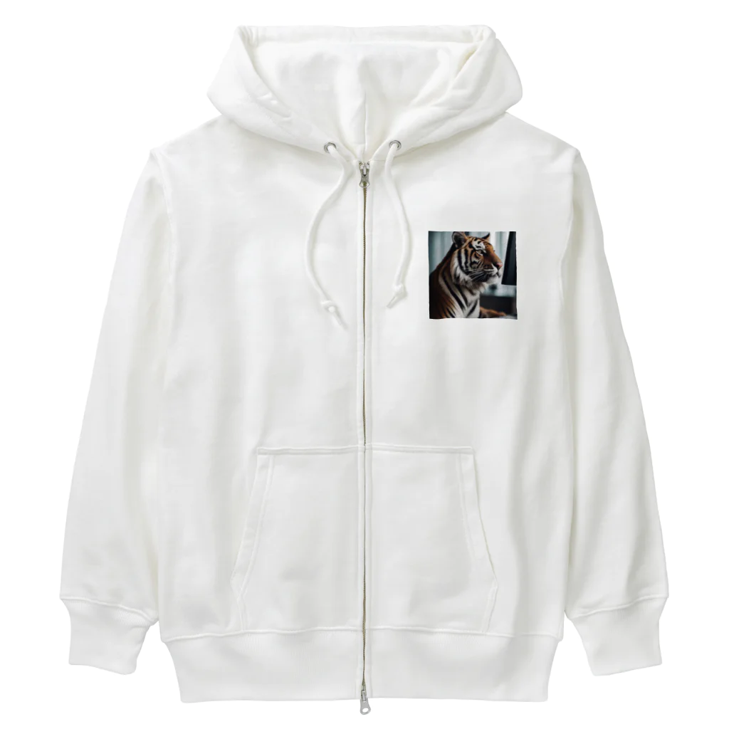 クロスクリエイティブのパソコンを使っているトラ Heavyweight Zip Hoodie