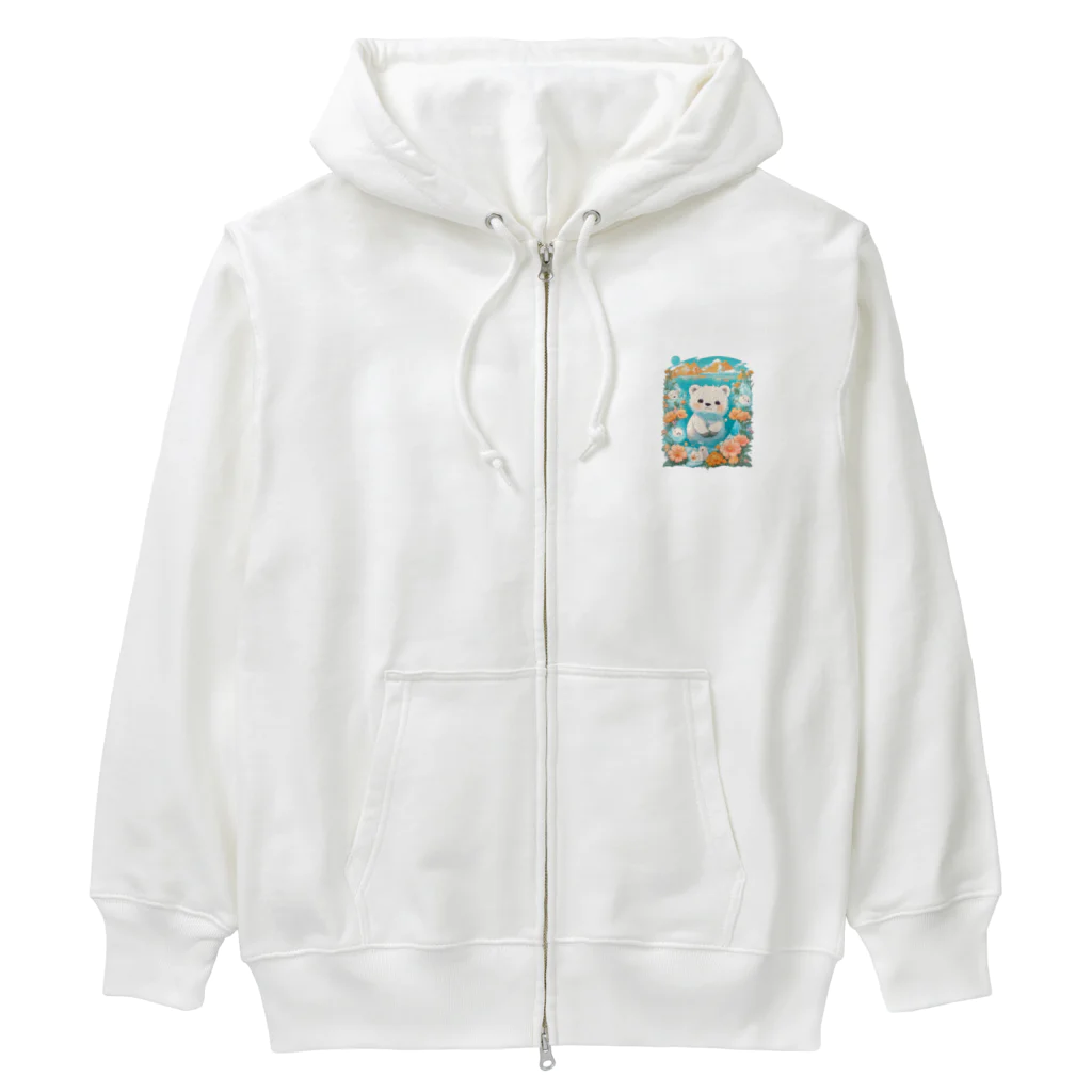 りんりんの可愛いシロクマちゃんショップ　かわいいよ！の白くてふわふわのシロクマちゃんと花々 Heavyweight Zip Hoodie