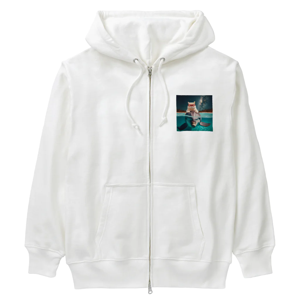 猫と紡ぐ物語のイルカと猫が海を共に泳ぐ異種間の絆が存在 Heavyweight Zip Hoodie