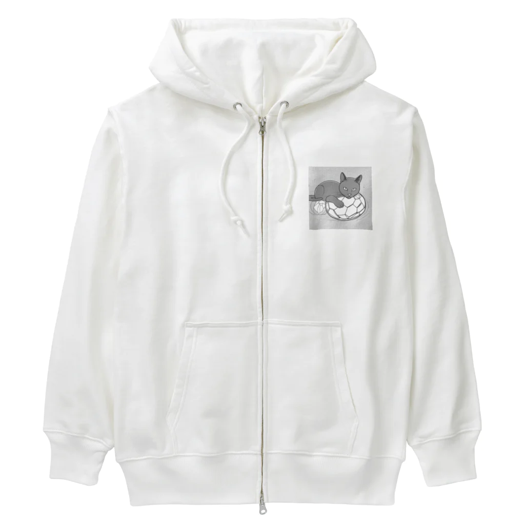 どうぶつやのサッカーボールと猫 Heavyweight Zip Hoodie