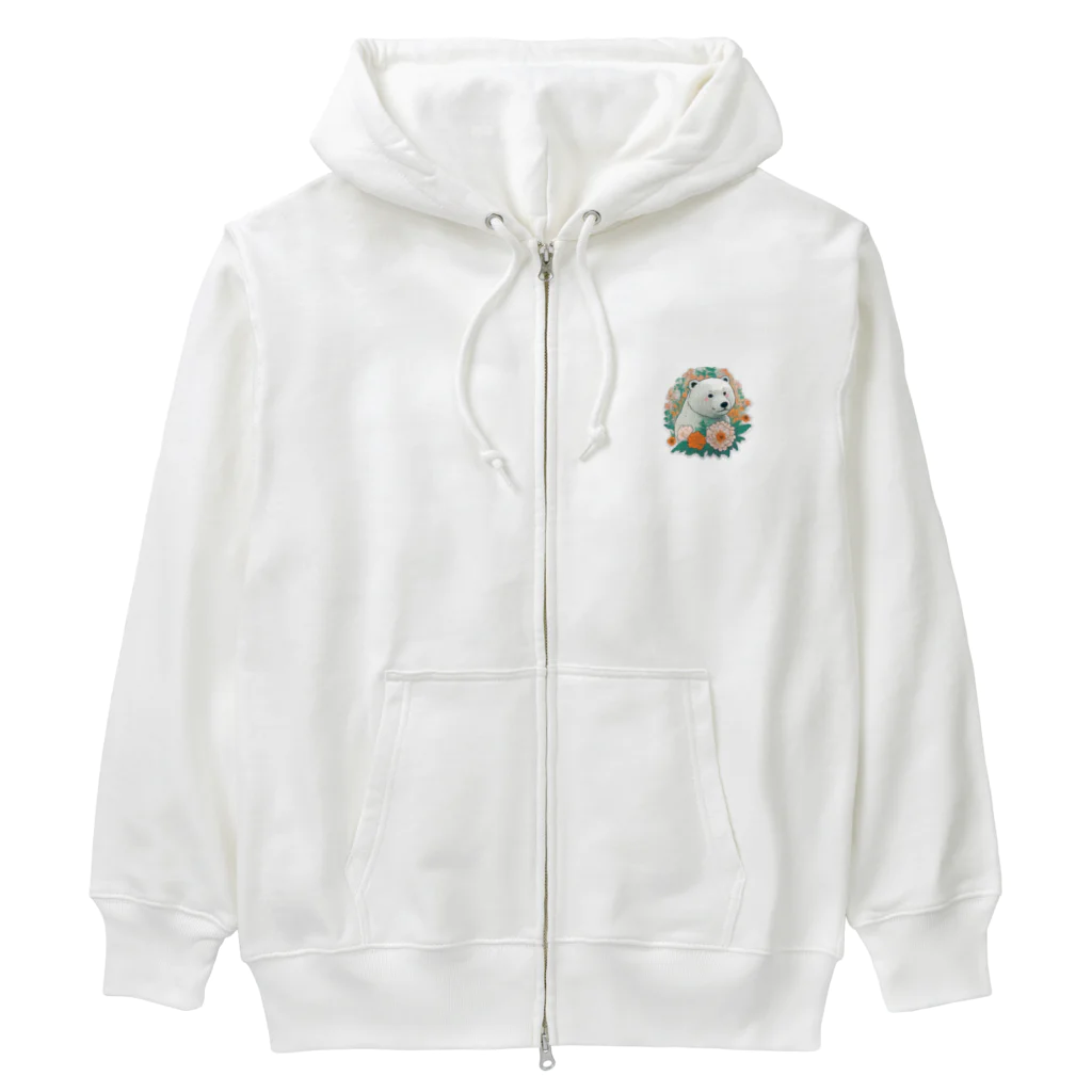 りんりんの可愛いシロクマちゃんショップ　かわいいよ！の花に囲まれている白くま Heavyweight Zip Hoodie