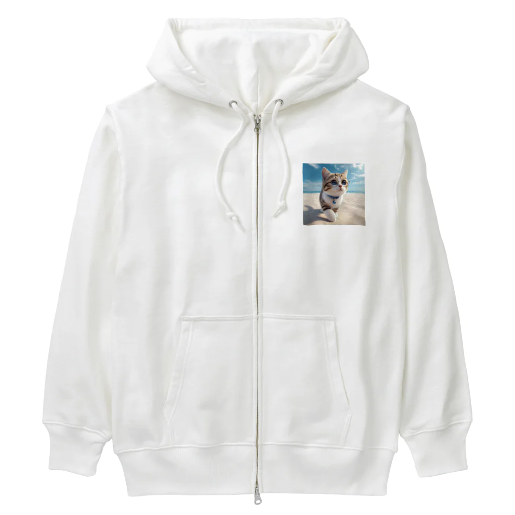 猫と紡ぐ物語の南国の海辺を歩く勇ましさに胸キュン猫 Heavyweight Zip Hoodie